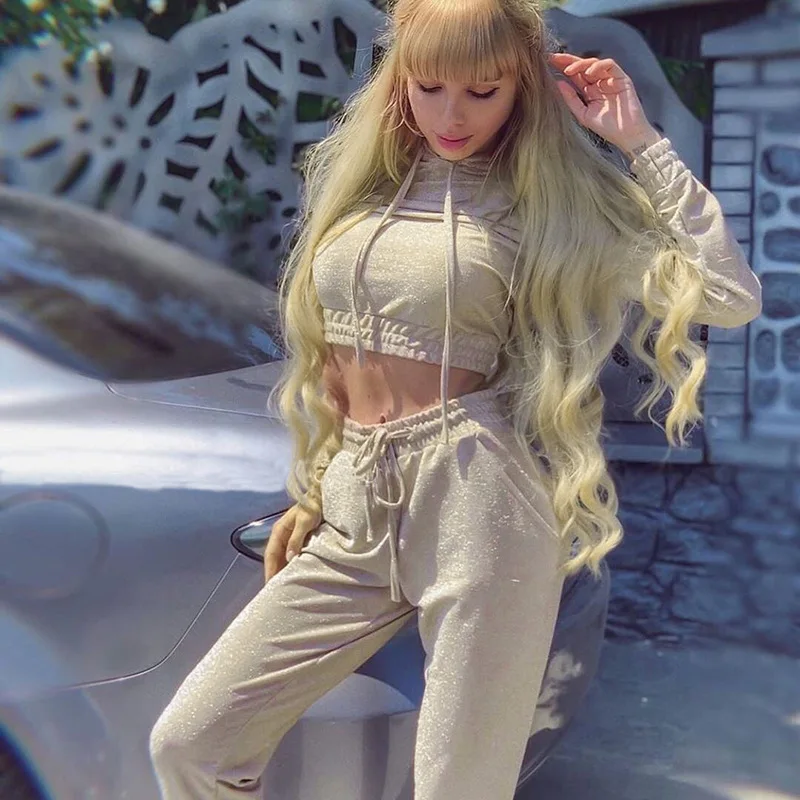 2019 женские наборы свитшотов из 2 предметов повседневные однотонные топы