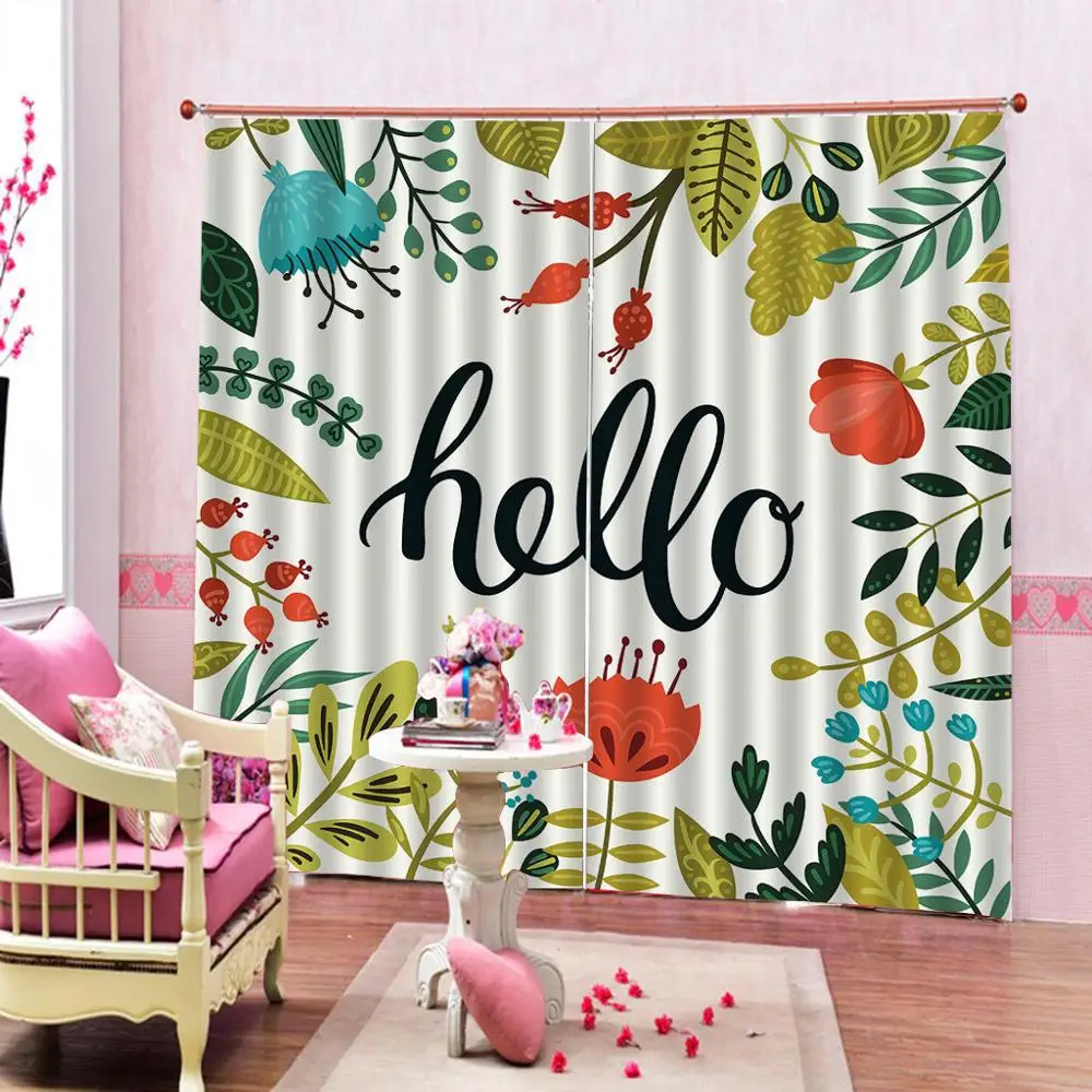 

Photo Custom 3D Curtains Hello letter Cartoon Leaves Flower Window Curtains For Children's room Drapes Indoor Decor