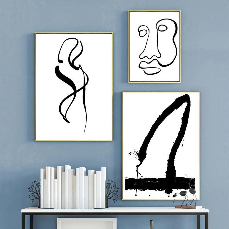 Черно белая Картина на холсте художественный принт абстрактная линия рисунок