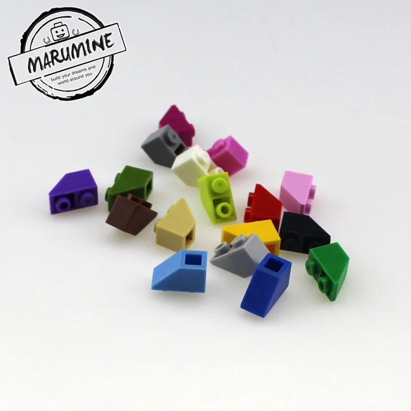 3-5 color mixed MARUMINE кирпичи игрушки 200 шт./лот 2x1 перевернутый склон кирпич MOC строительные блоки Совместимые образовательные DIY игрушки Классический создатель - Цвет: 3-5 color mixed