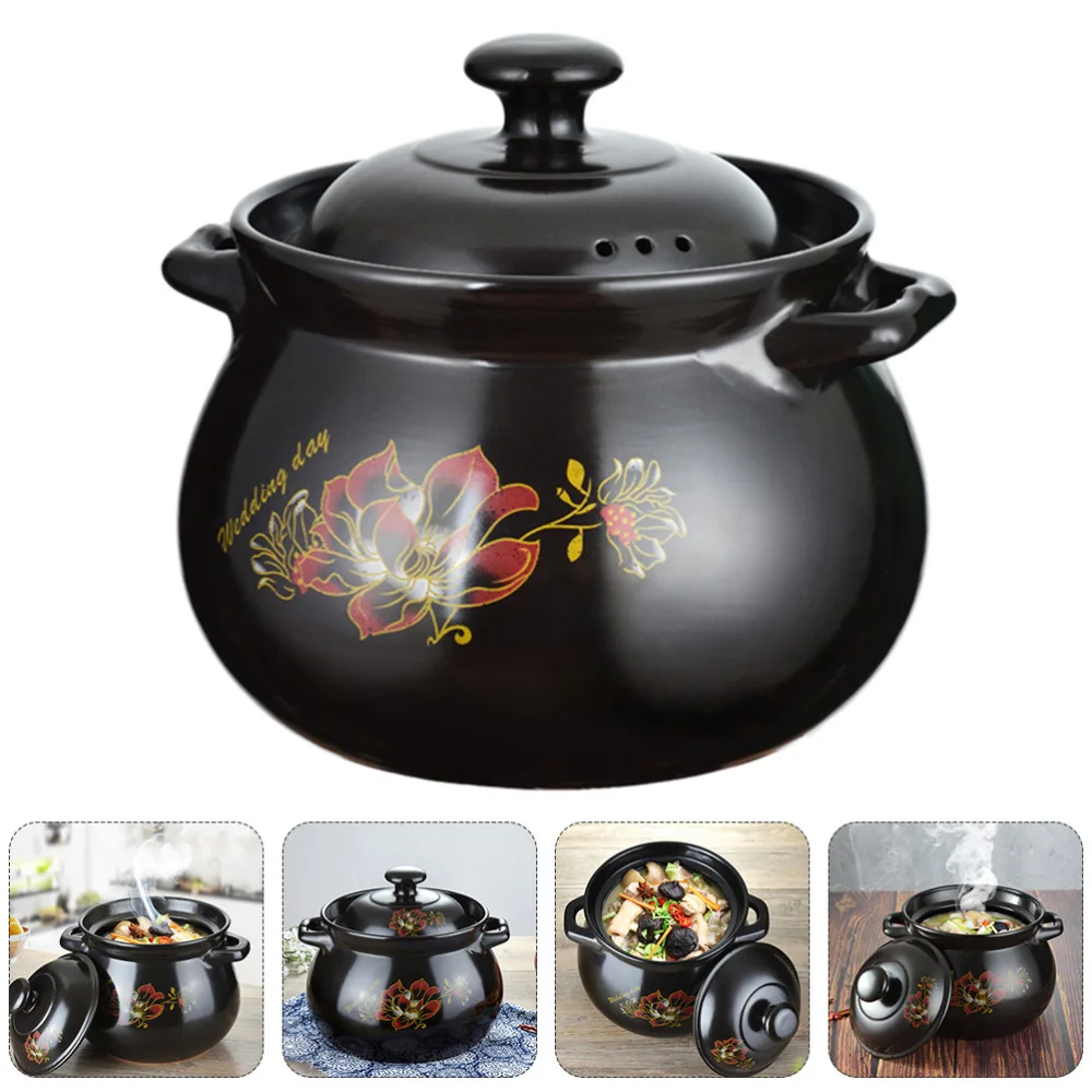 

1 Pc Earthenware Pot Ceramic Soup Cooking Pot Practical Stew Pot (Black)