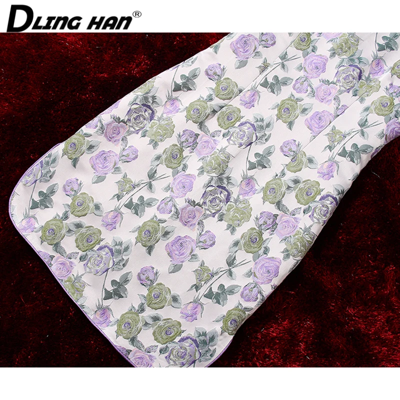 

DLINGHAN Vintage Jacquard Dress Women's Fashion Appliques Stand Collar Tank Dresses Designer Summer Female New