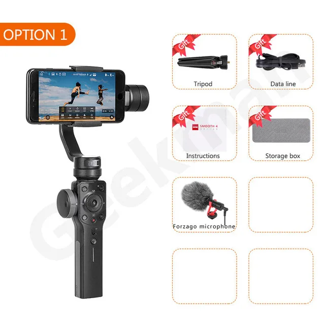 With mic Zhiyun Smooth 4 3-х осевой стабилизатор гироскопа Q для смартфонов iPhone X Экшн-камера gopro4/5/6 pk гладкая Q DJI osmo 2 - Цвет: With mic