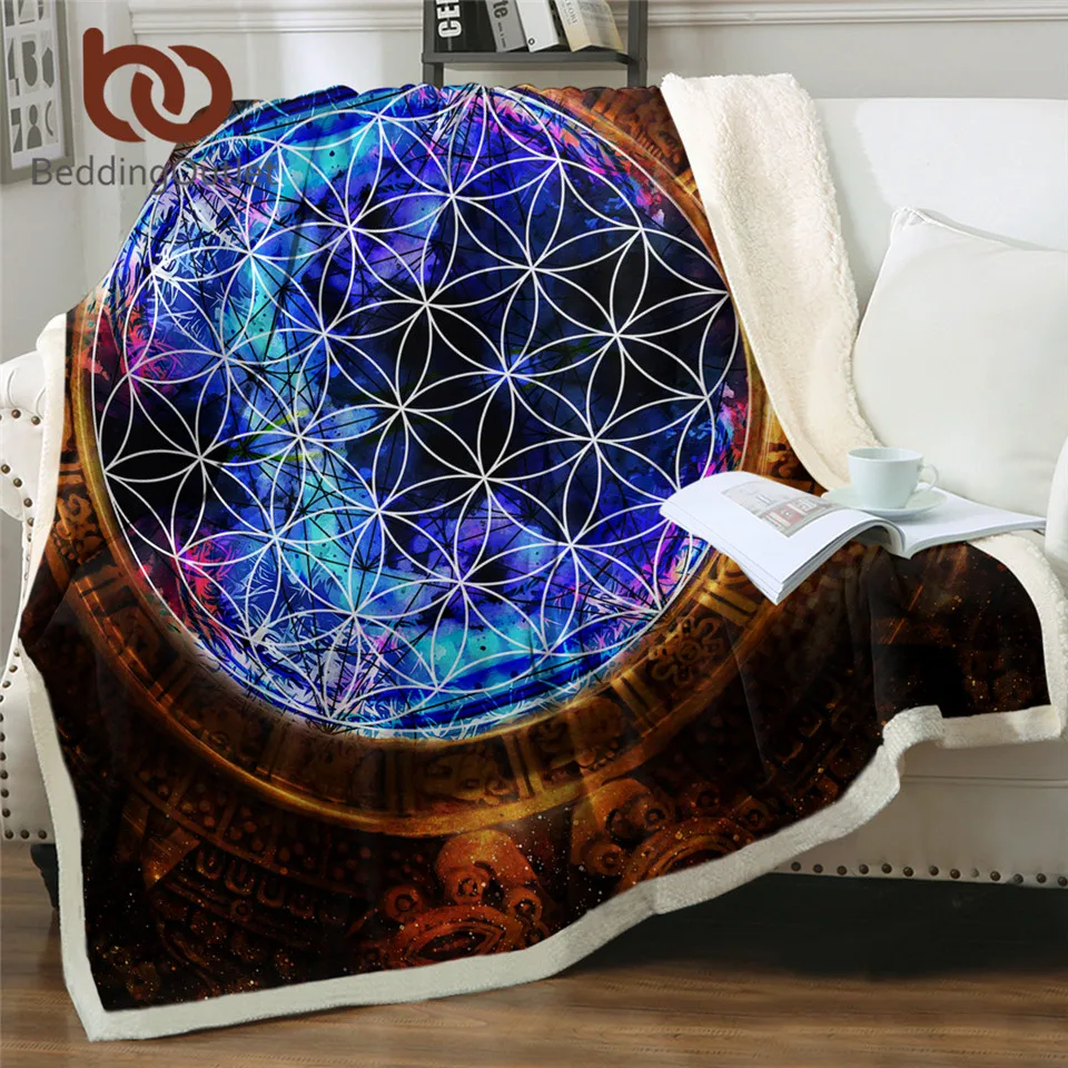 Плед BeddingOutlet с изображением цветка жизни плюшевое одеяло календарем Mayan