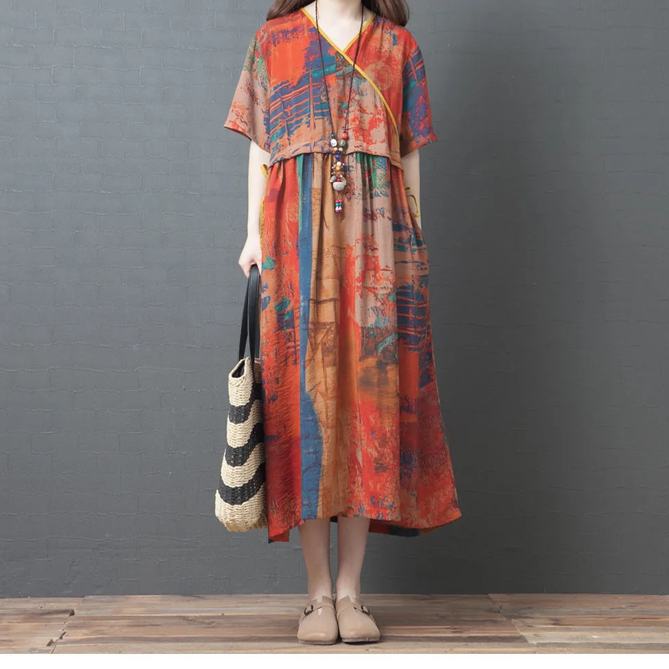 

Plus Size Boho Cotton Long Dress Women Casual Loose Korean Ladies Shirt Dresses Summer Beach Maxi Dress Vestidos Robe De Mujer