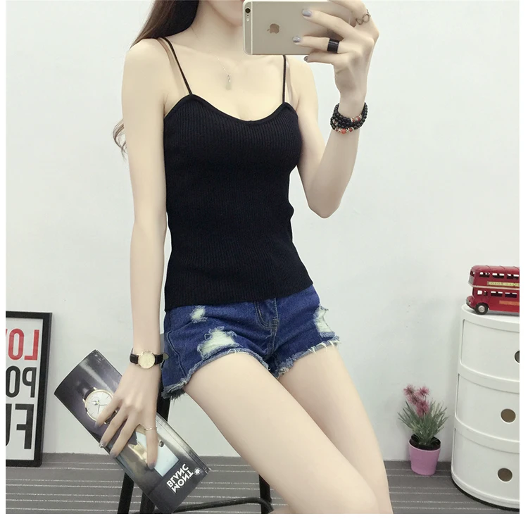 Вязаный укороченный топ женская летняя Новинка 2019 повседневная майка одежда с v