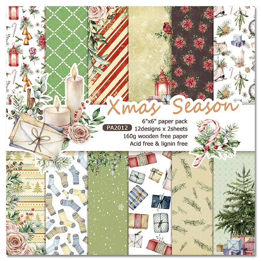 

24sheets 6inch Xmas Seanson Christmas Scrapbooking Paper Pack Scrapbook Paper Crafts DIY Album Background Pads Paper Card Making
