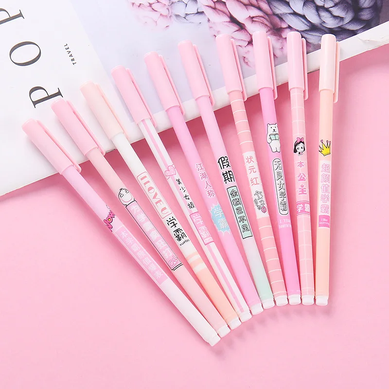24 Pcs Pink Creative Text Gel Pen Gift Girl Style Student with Stationery Pen Cute Small Fresh Cute Stationary