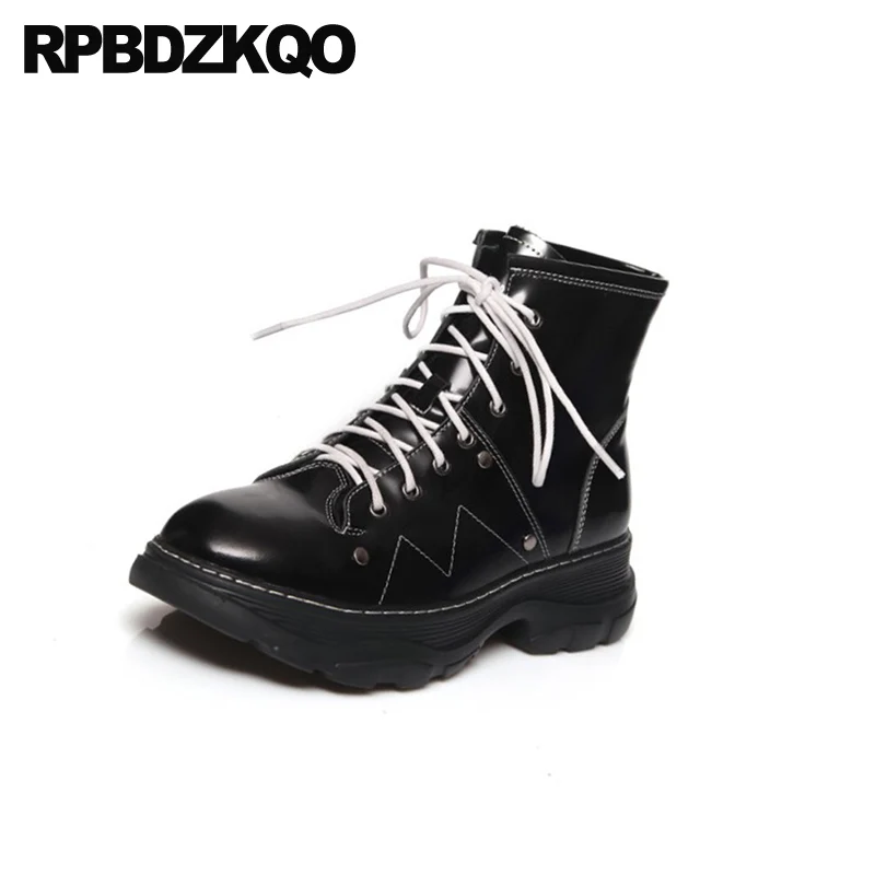 Ботильоны женские на танкетке с круглым носком повседневные ботинки плоской