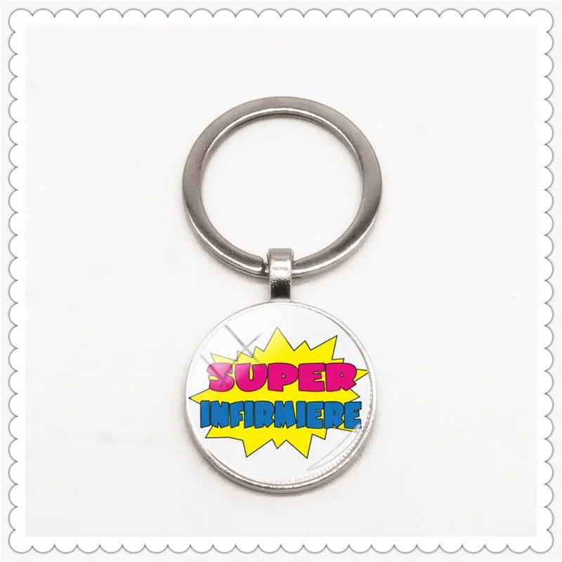 

Super Medical Nurse Pattern Text Keychain 25mm Round Glass French Letter Classic Fashion Men and Women Keychain