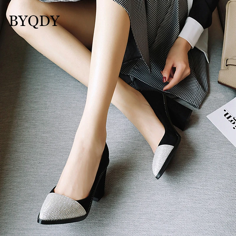 BYQDY/женские модные модельные туфли на высоком квадратном каблуке с круглым
