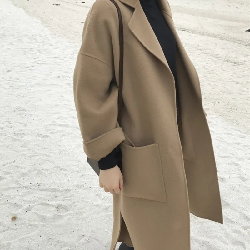 Женское кашемировое пальто Свободное длинное повседневное большого размера на