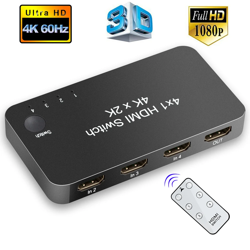 Переключатель KVM 4 в 1 для HDMI 2 0 4K 60 Гц переключатель HDV с ИК беспроводным пультом