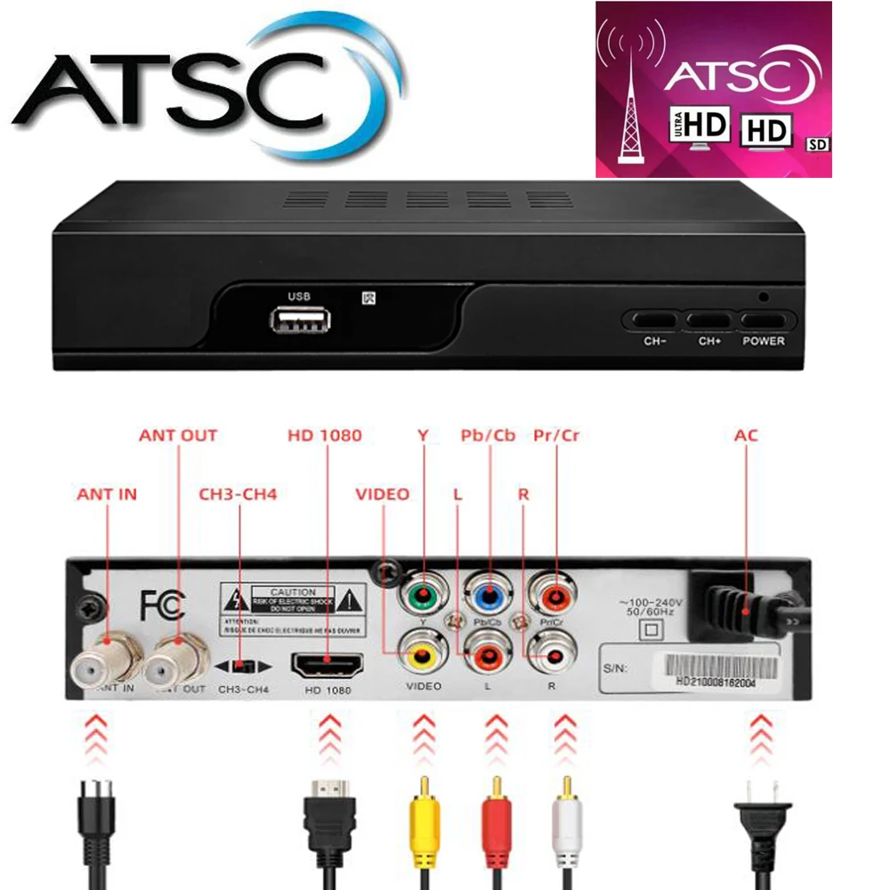 Receptor de tv Sintonizador para Eua Atsc Terrestre Receptor Digital t Dolby Ac3 México Canadá Coreano hd