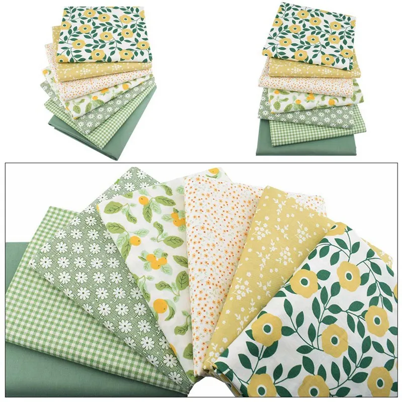 

7pcs/set Floral Twill Cotton Printed DIY Cloth For Dress Tablecloth Curtain Puppet Fabric DIY Handmade Material 25*25cm