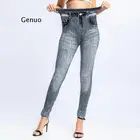 Леггинсы женские из искусственного денима, модные облегающие эластичные бесшовные штаны для фитнеса, повседневные брюки-карандаш с принтом