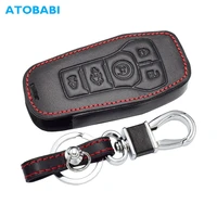 leather car key case for ford edge explorer fusion mustang f 150 f 450 f 550 lincoln mkz mkc 5 button smart remote fob cover bag