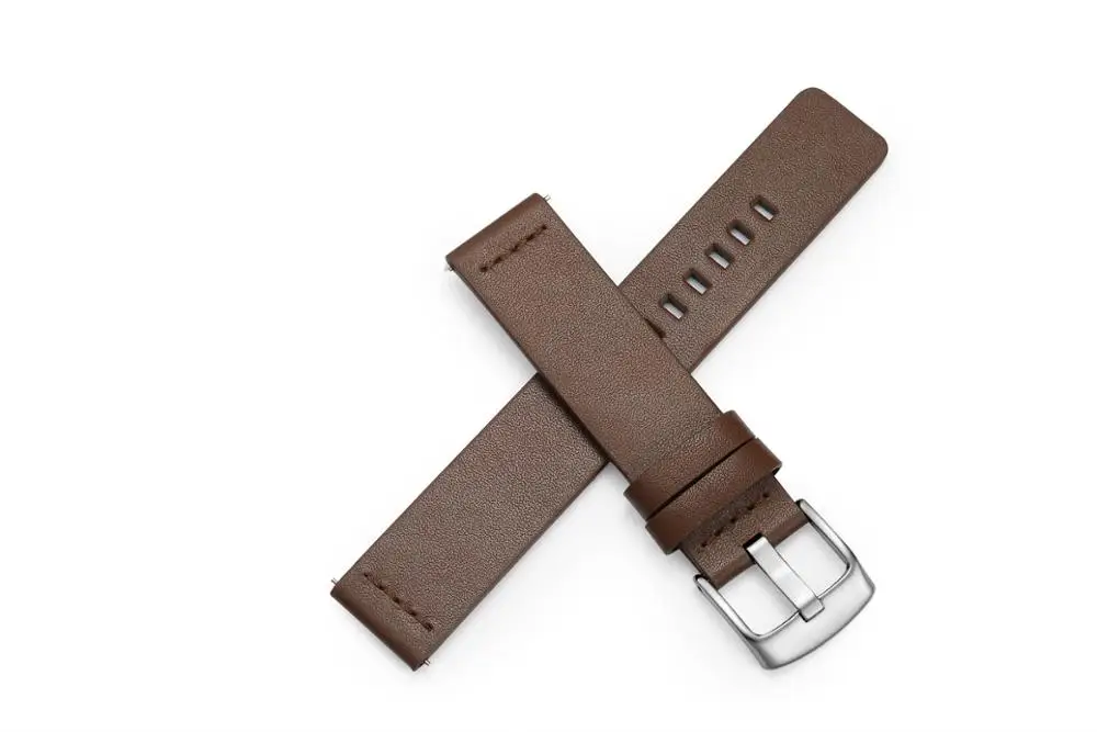 Brown Silver 22 мм 20 мм ремешок для часов из натуральной кожи для samsung Galaxy Watch 42 46 мм gear S3 Frontier Quick Release 24 18 ремешок для Amazfit Bip - Цвет ремешка: Brown Silver