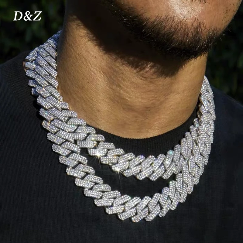 

D&Z New 20mm 3Rows Stones Miami Cuban Link Necklace Bling AAAA Zircon Charm Men's Hip Hop Chain Women Jewelry