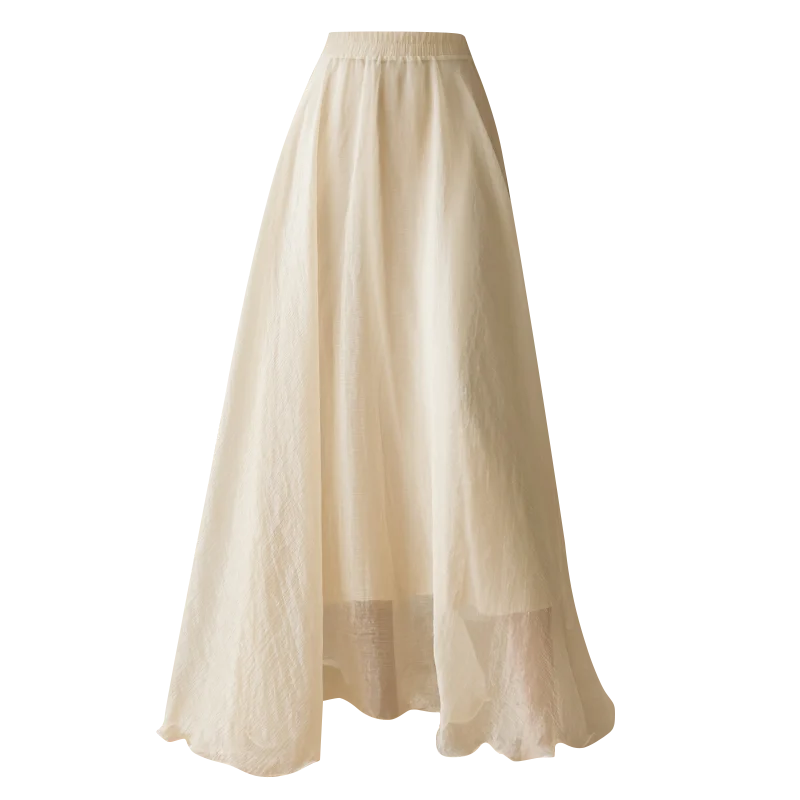 

Elegant Vintage Solid Color Tulle Long Skirt Women Spring Summer High Waist A-line Ruffled Skirts Holiday Style Ladies Bottoms