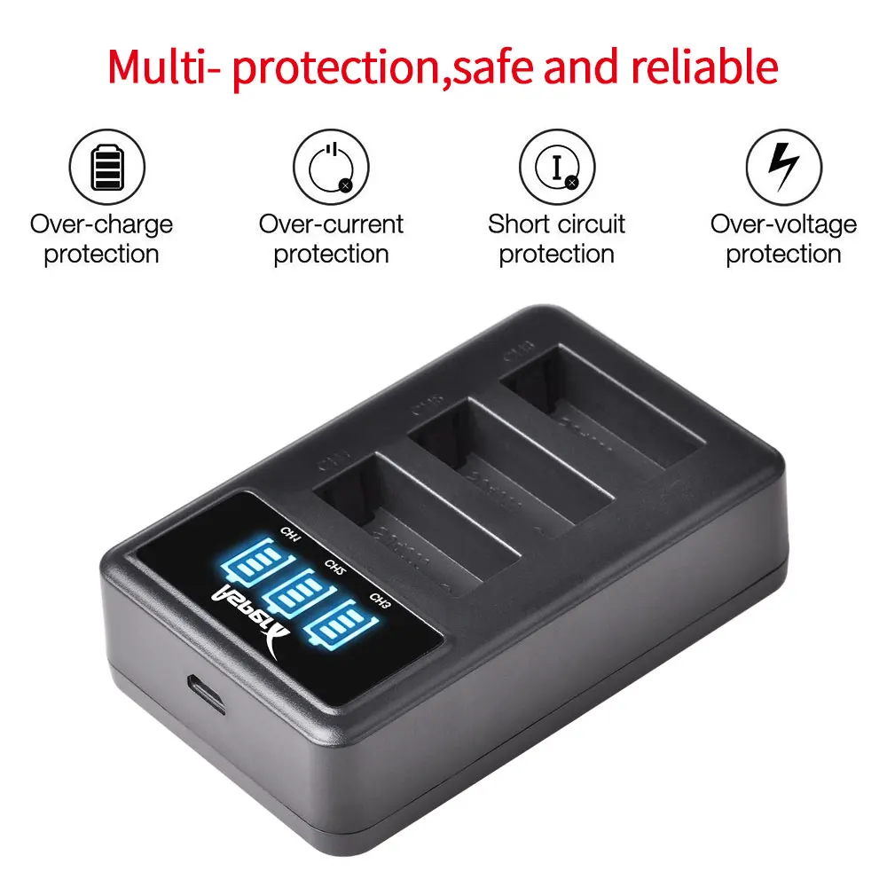 Аккумуляторная батарея SJ4000 PG1050 4 шт. + зарядное устройство USB со светодиодными 3