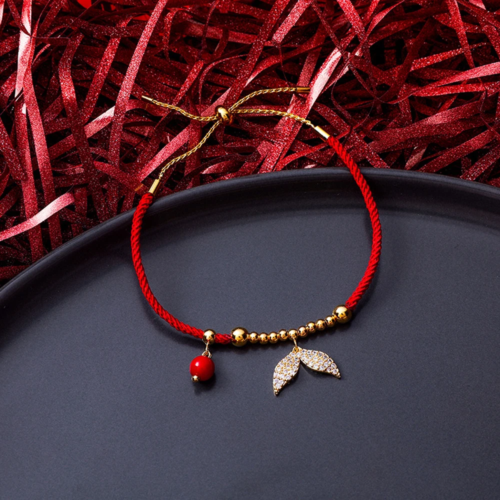 

New Yeart Lucky Bracelets For Women Crystal Snowflake Heart Cross Cow Cattle Charms Adjustable Red Rope Bracelets