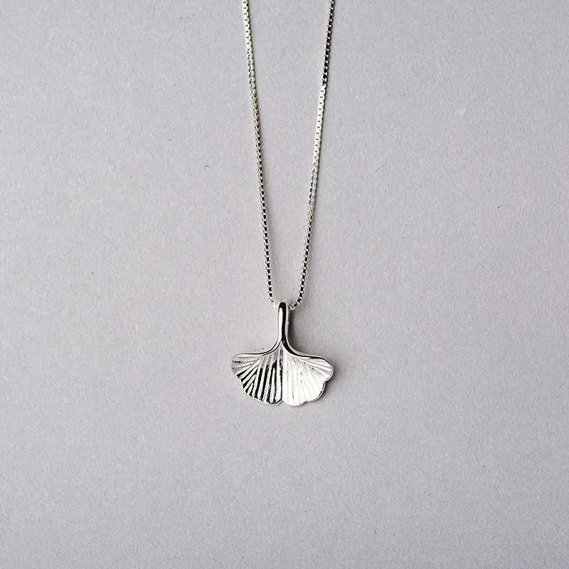

High Quality Pure 925 Sterling Silver Ginkgo Pendant Necklace For Women Statement Korean Box Chain Clavicle Necklaces Party Gift
