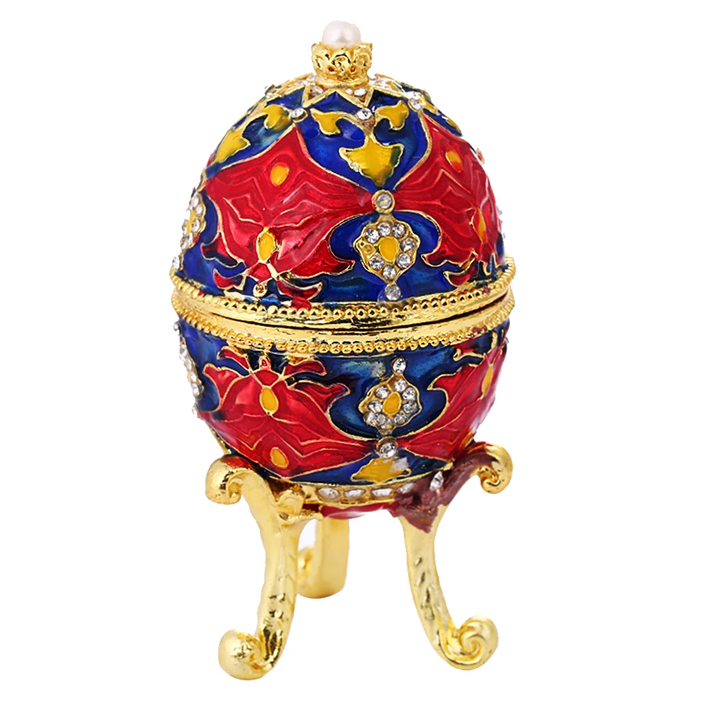 Crytsal Enamel Easter Faberge Egg Jewellery Box Ring Earrings Russian Case