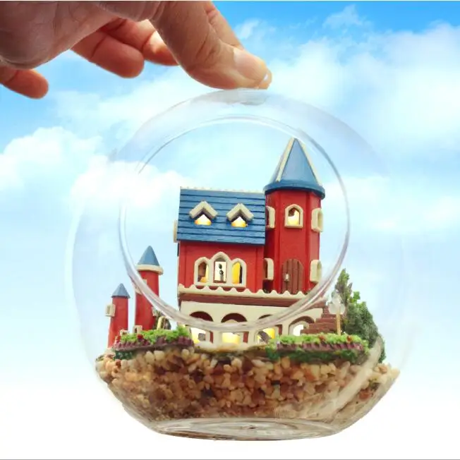 3D стеклянный Миниатюрный Кукольный домик деревянная игрушка Diy дом с мебелью