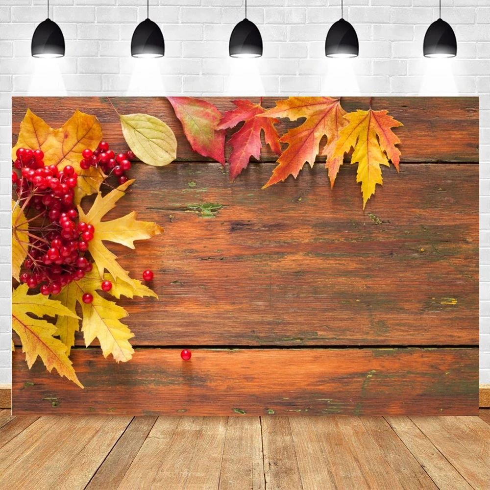 Фон для студийной фотосъемки с изображением осенней тыквы листьев деревянного