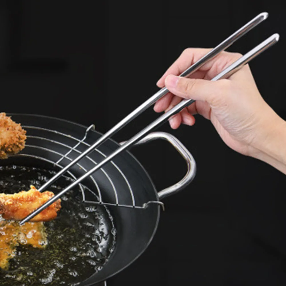 

A Pair Cooking Stainless Steel Chinese Chopsticks Extra Long Frying Safe 38.8 Cm