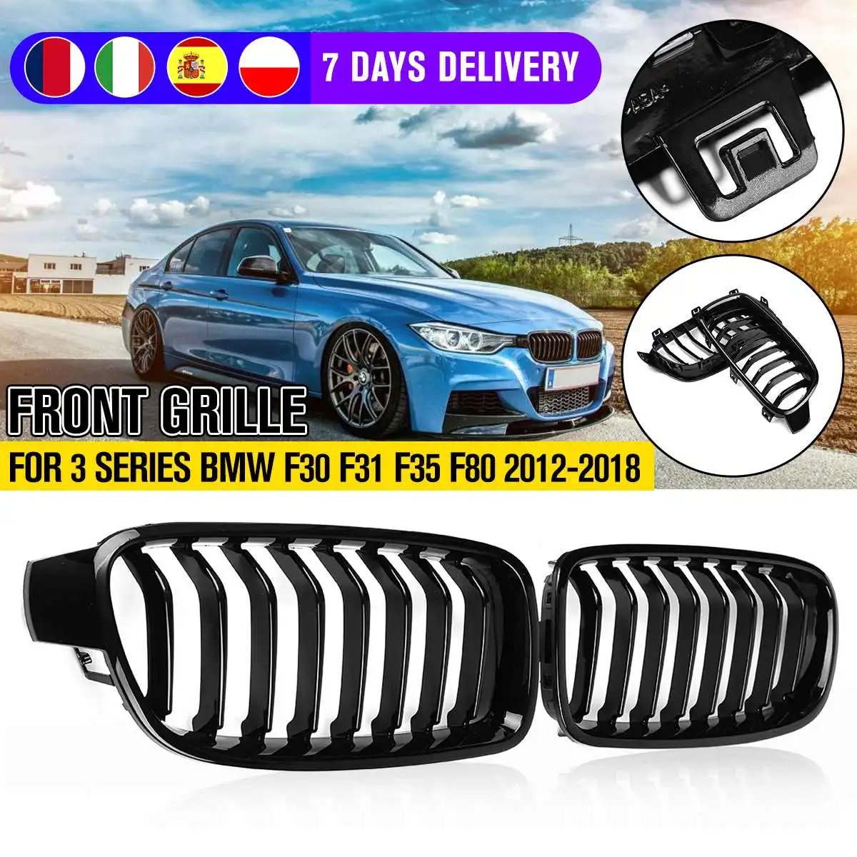 

Pair Gloss Matt Carbon Black 3 Color Front Kidney Grille For BMW 3 Series F30 F31 F35 F80 2012 2013 2014 2015-2018 Racing Grills