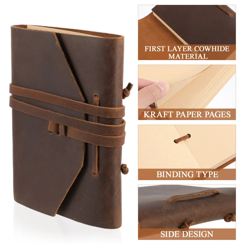 

NUOLUX Leather Writing Journal Wrap Closure Notebook with Leather Cover for Men and (Black)