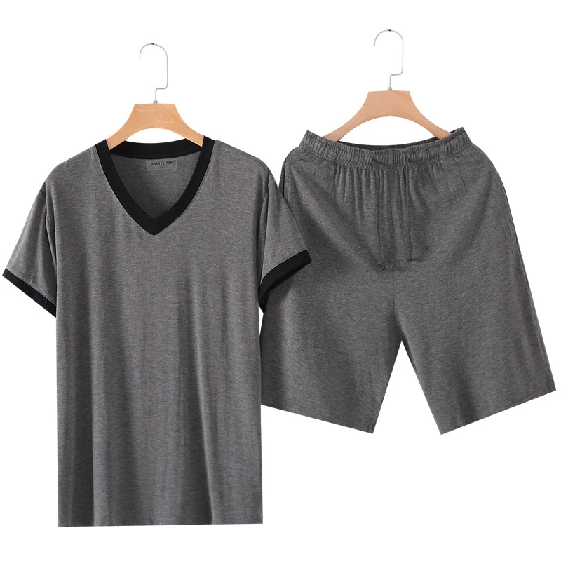 Summer 2Pcs Short Sleeves Sleep Top & Shorts Set Pajama Sets For Men Modal Sleepwear Suit Pyjamas Lounge Homewear Home Clothes