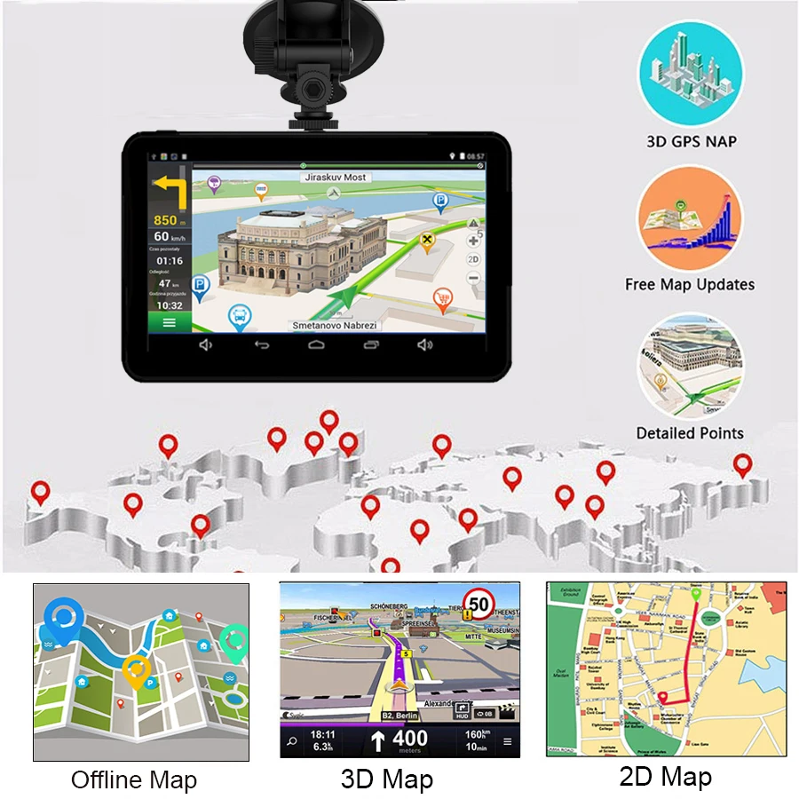 Фото 7-дюймовый автомобильный видеорегистратор Android GPS-навигация Емкостный 1 ГБ 16 ГБ Bluetooth WIFI Карта Европы Грузовик Автомобиль Видеорегистратор GPS №3
