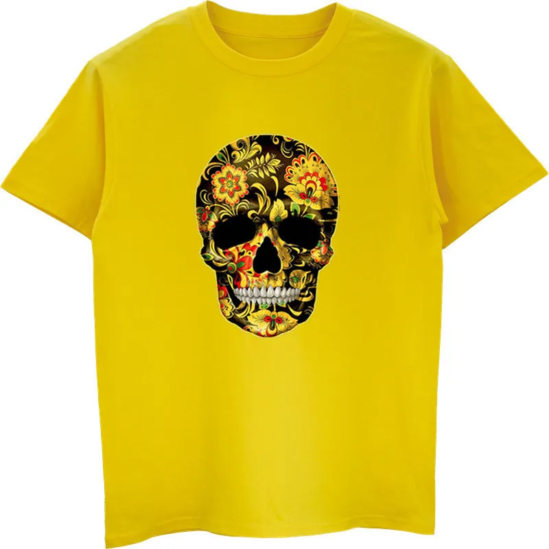 Flower Skull T-Shirts Candy Day Of The Dead Mexico Sugar Gothic Tops Tee Shirts Men Short Sleeve Cotton Tshirt Tees | Мужская одежда