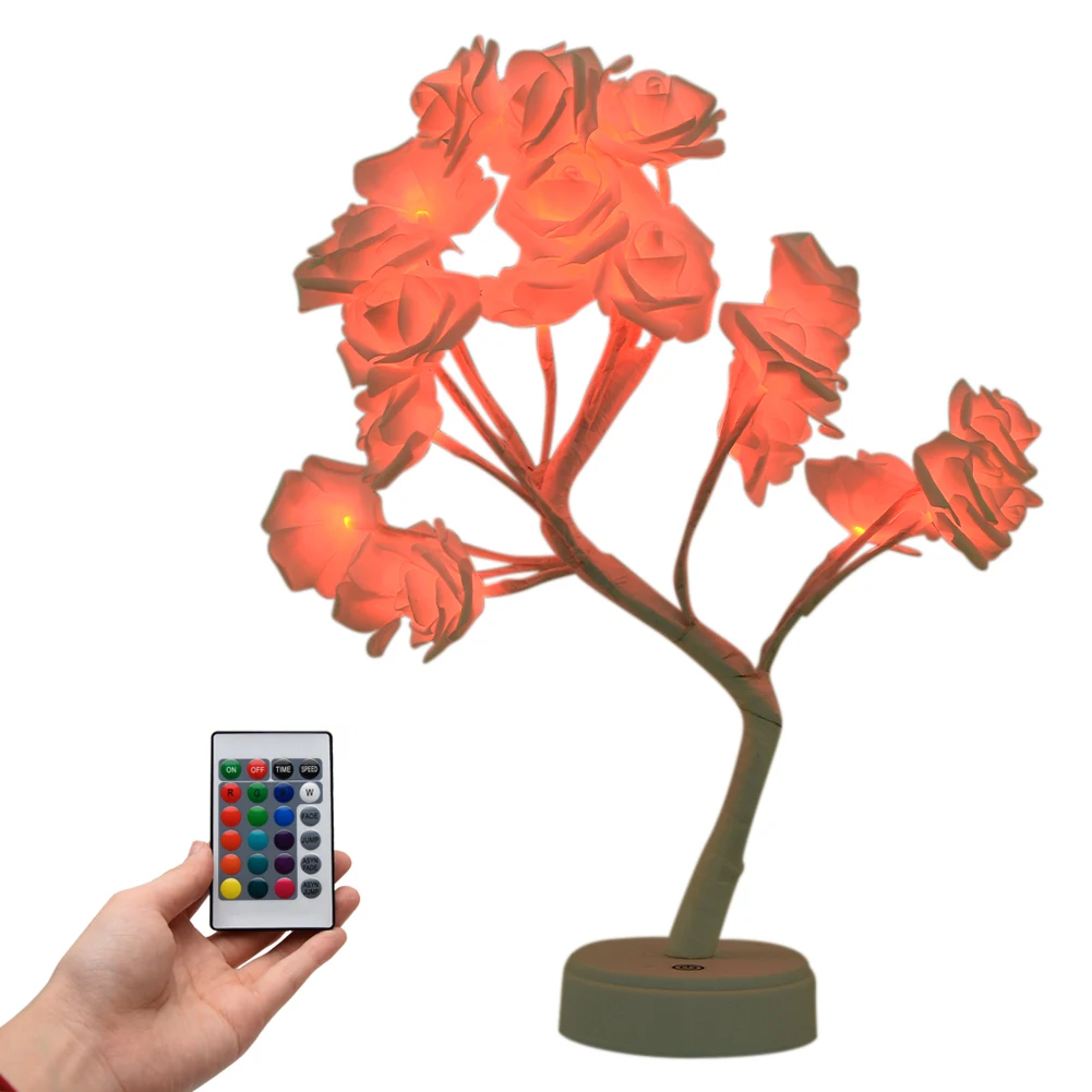 

Rose Flower Tree Light Party Home With Remote Color Changing Desktop Gift Indoor Decorative Led Table Lamp Teens Wedding Modern