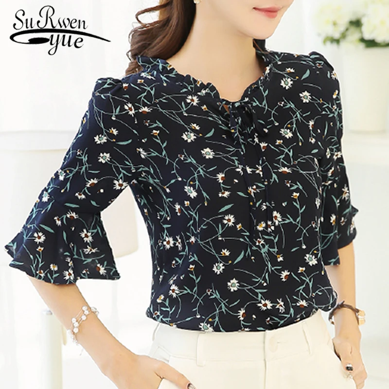 2019 шифоновые Летние Женские модные Блузки блузки с короткими рукавами плюс