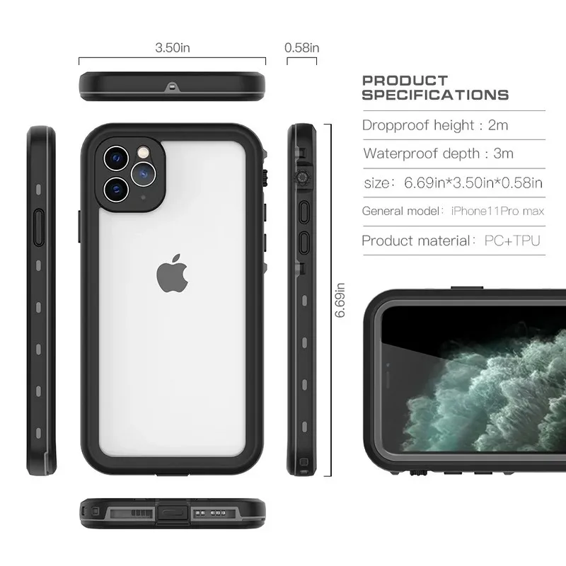 Водонепроницаемый чехол IP69 для iphone 11 Pro MAX 2019 водонепроницаемый ТПУ с рамкой