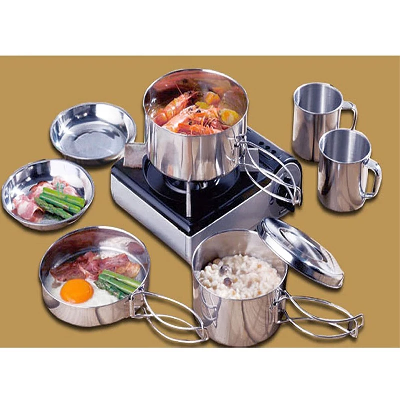 

8Pcs/Set Backpacking Camping Cookware Hiking Cookware Set Lightweight Folding Picnic Camp Cooking Gear