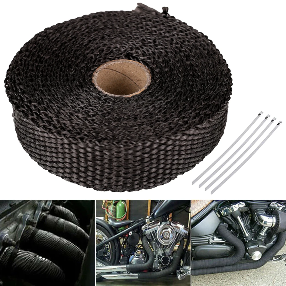 

5Mx2.5cm Roll Fiberglass Heat Shield Motorcycle Exhaust Header Pipe Heat Wrap Tape Thermal Protection Exhaust Pipe Insulat
