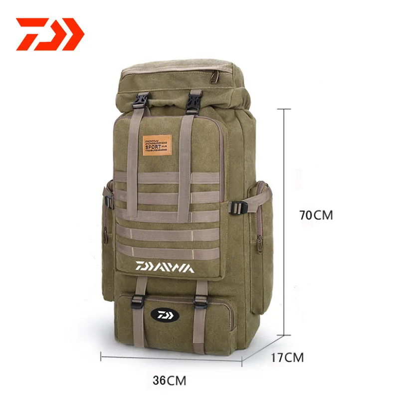 

Daiwa Bag 70L Military Backpack Outdoor Hiking Fishing Bag Large Capacity Retro Leisure Travel Backpack Men Fishing Backpack