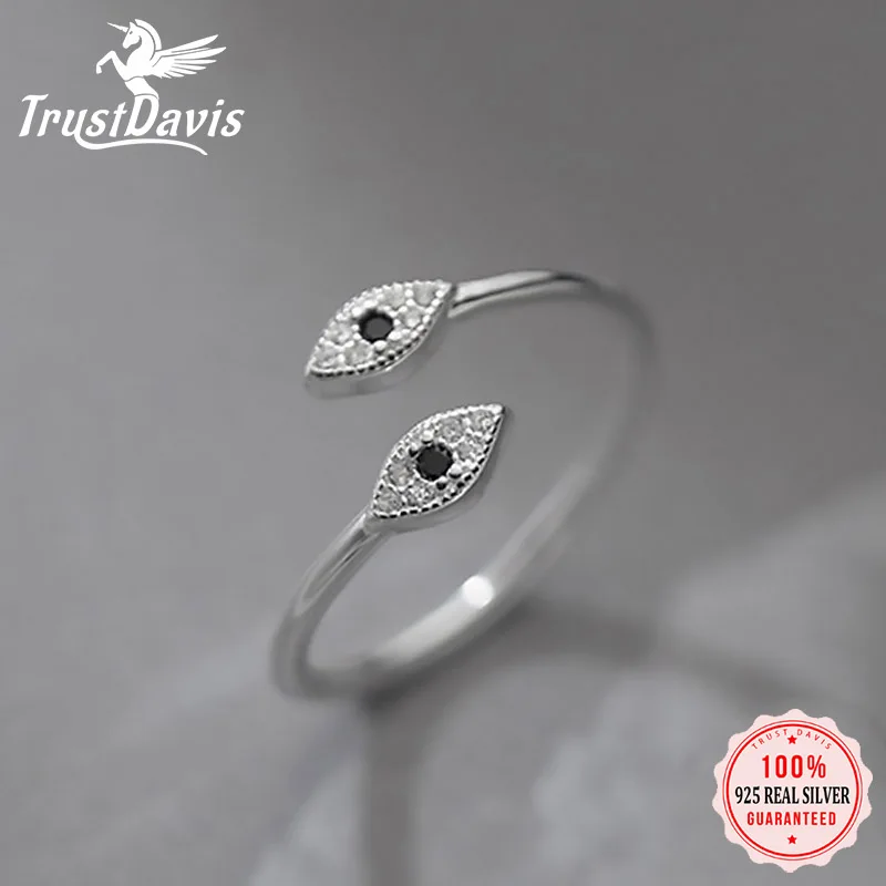 

TrustDavis Real 925 Sterling Silver Fashion Sweet Eye Dazzling CZ Opening Ring For Women Wedding Party Fine S925 Jewelry DB384