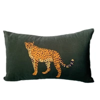 wildlife cushion cover decorative pillow case vintage simple leopard dark green soft art home sofa chair coussin