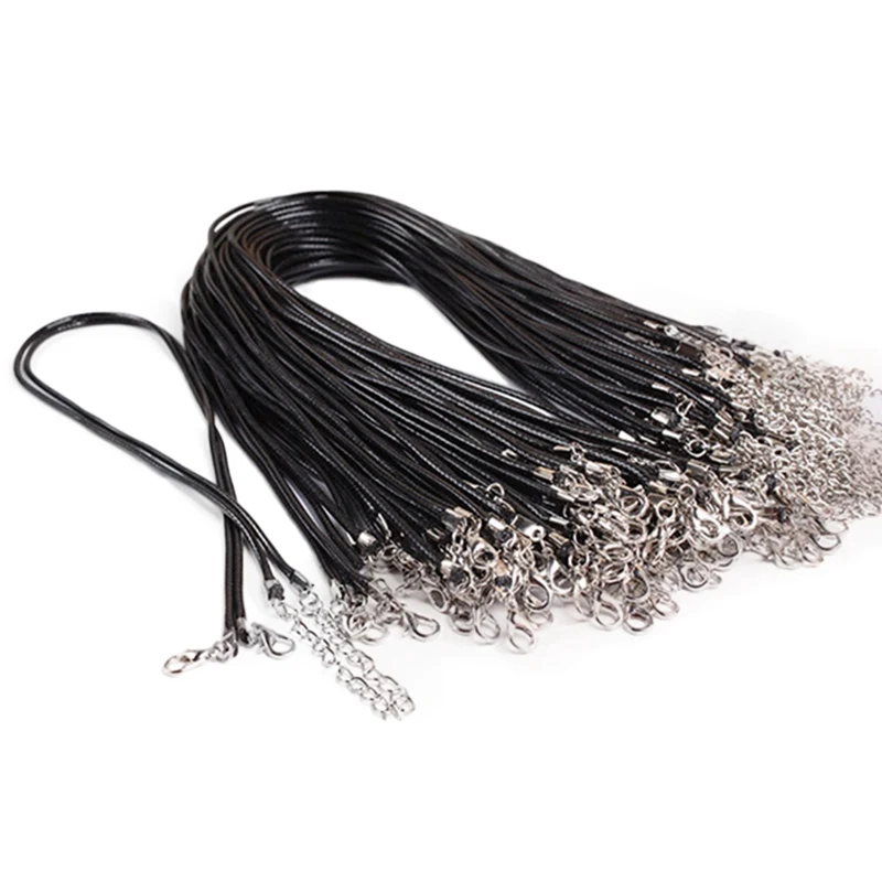 10pcs/Lot Adjustable Braided 45cm Black Leather Rope Wax Cord Lobster Clasp For DIY Necklace Pendant Chains Jewelry - купить по