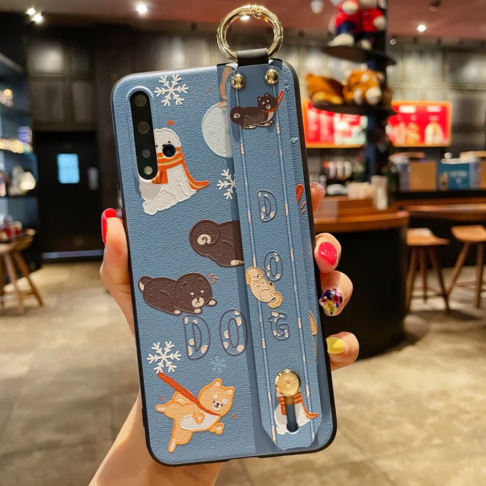 

sumkeymi Wrist Strap Cute Cat TPU Cover Phone Holder Case For HUAWEI Mate 20 30 40 Pro Lite Honor 20 30 Pro X10 Hand Band Case
