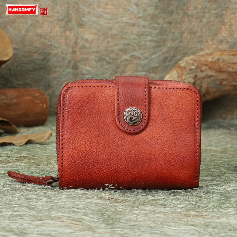 

2022 New Retro Casual Leather Mini Purse Women Wallet Coin Purse Card Holder Ladies Short Wallets Small Cowhide Leather Female