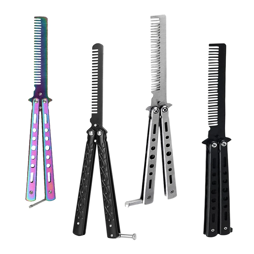 

Camping Metal Folding Balisong Trainer Comb Butterfly Knife Safety Trainer Traveling Accessory Comb Butterfly Comb Beard Brushes