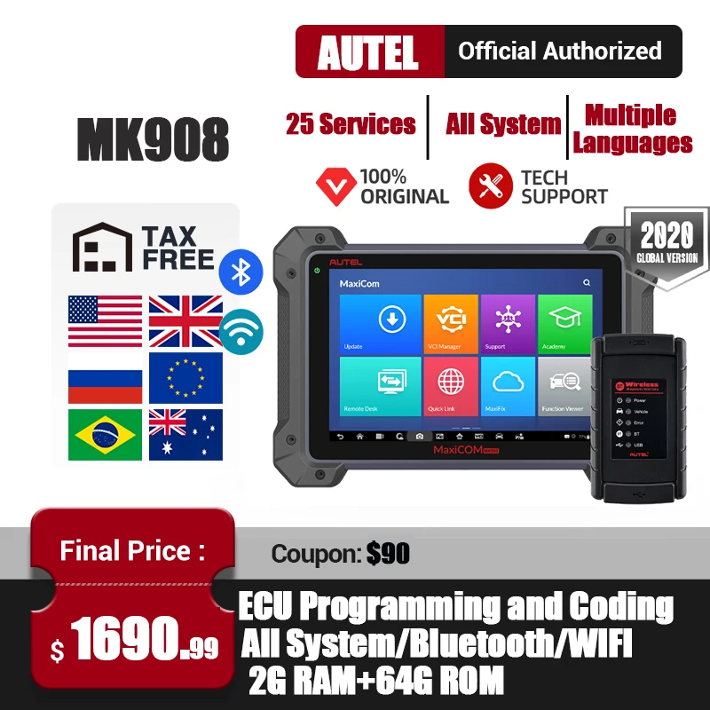 Autel MK908 автомобильный диагностический инструмент OBD2 сканер ECU кодирование