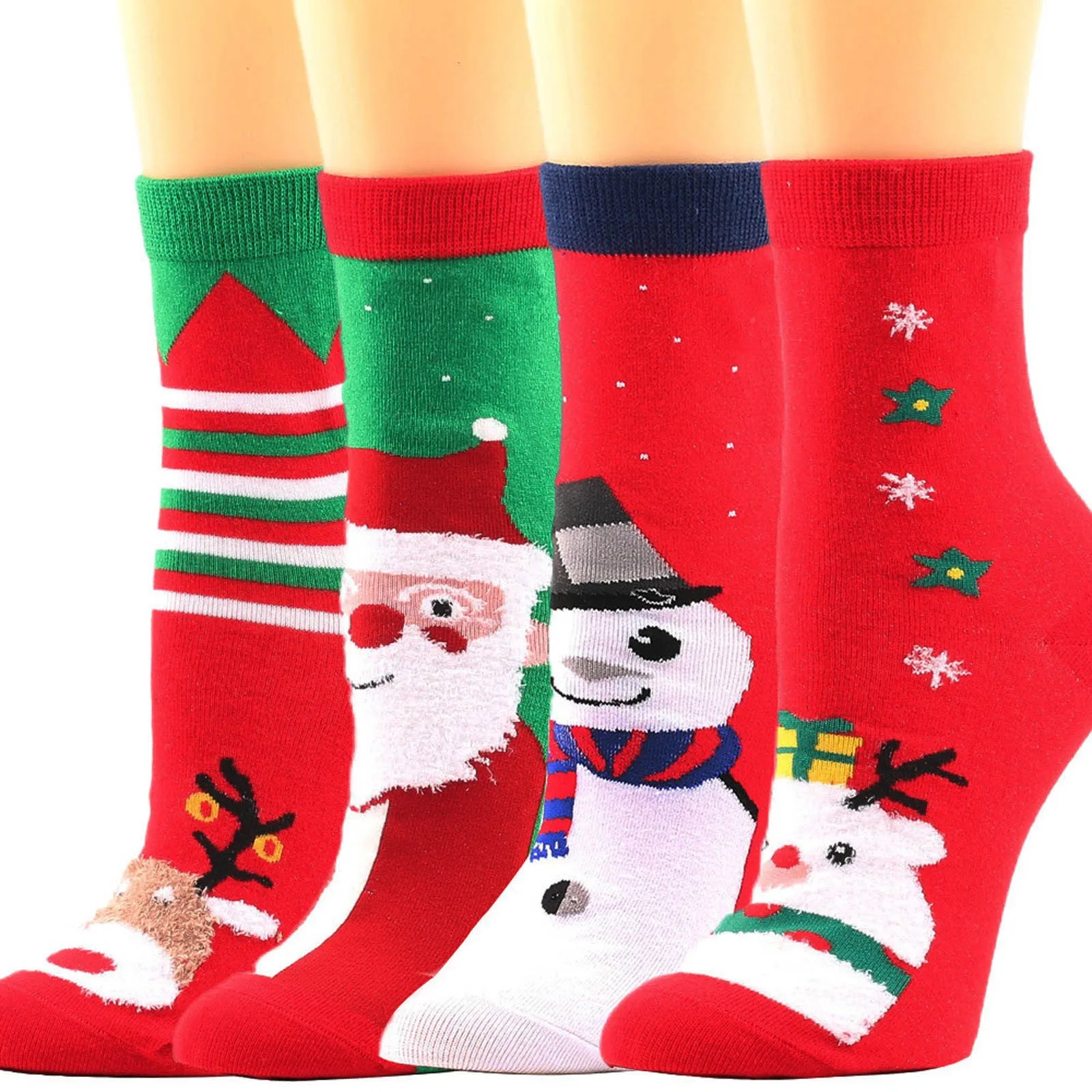 

Женские рождественские носки, забавные рождественские носки с Санта-Клаусом, елкой, снежинкой, оленем, снегом, хлопковые короткие носки, Вес...